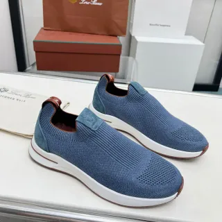 Loro Piana Summer Walk Blue Knit Slip-On Lifestyle Sneakers