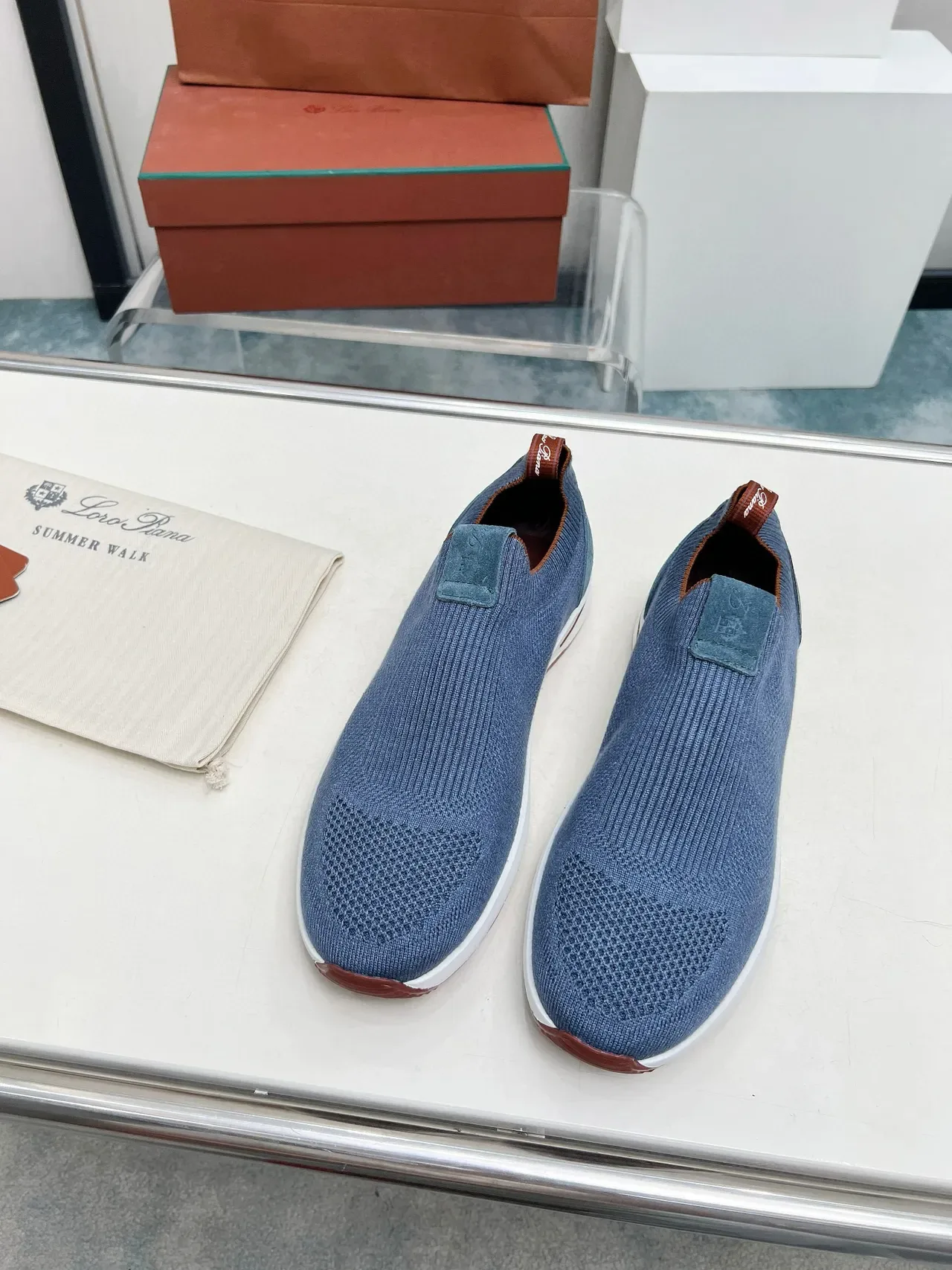 Loro Piana Summer Walk Chaussures lifestyle en maille bleue à enfiler 4