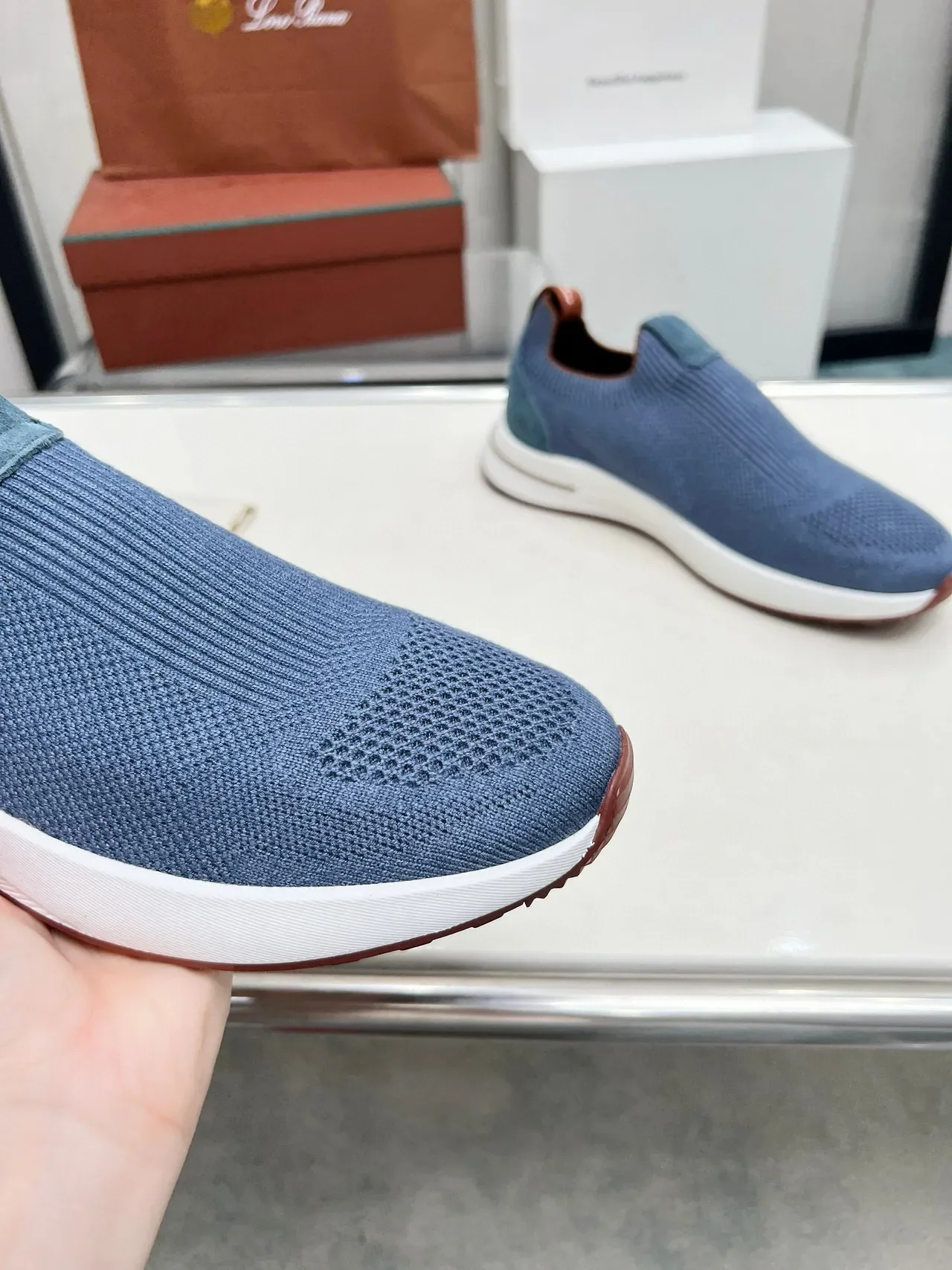 Loro Piana Summer Walk Chaussures lifestyle en maille bleue à enfiler 5