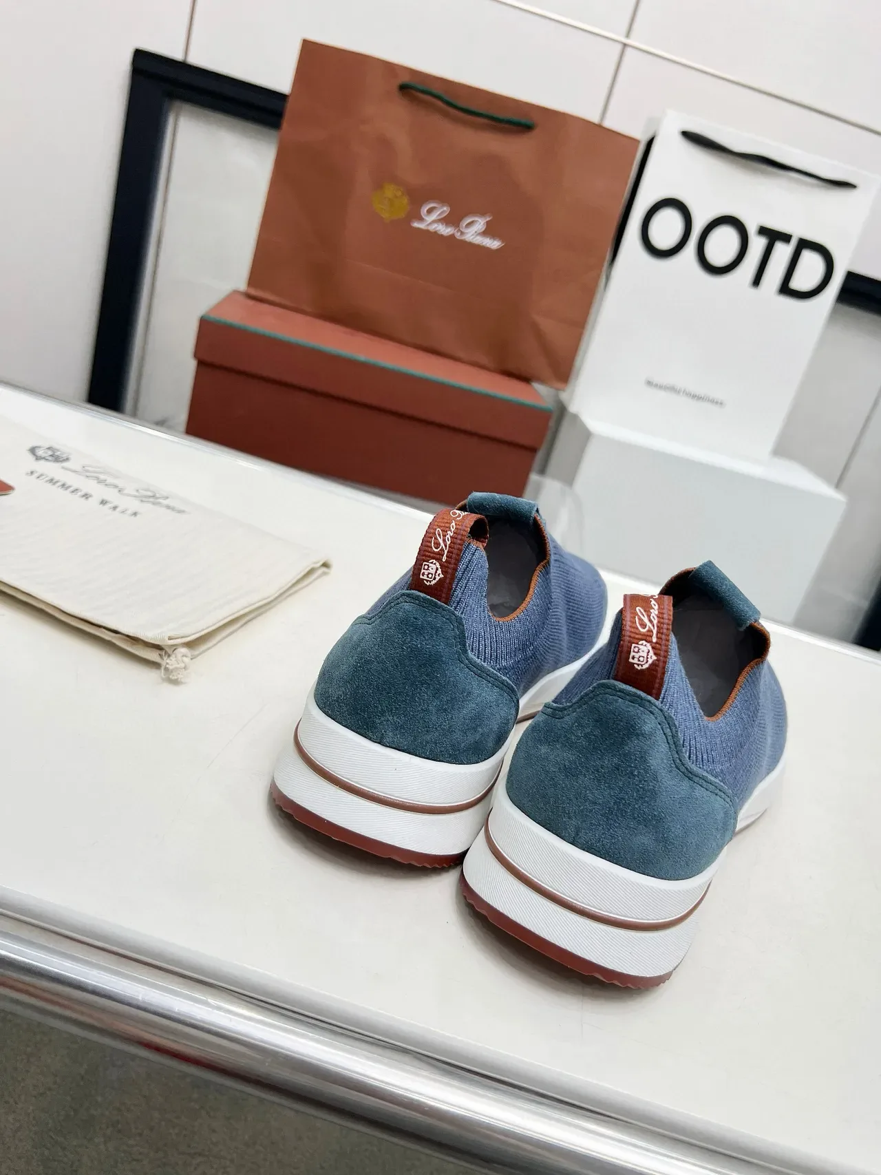 Loro Piana Summer Walk Chaussures lifestyle en maille bleue à enfiler 6