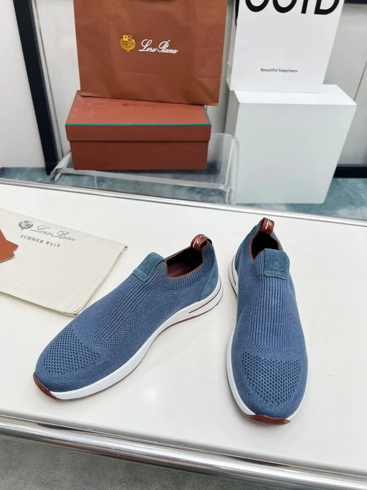Loro Piana Summer Walk Chaussures lifestyle en maille bleue à enfiler 7