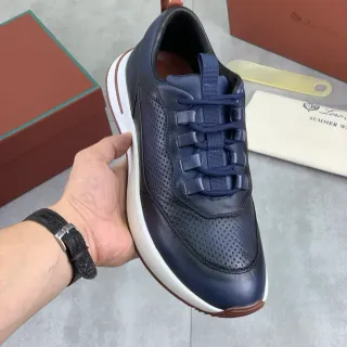Loro Piana Summer Walk Navy Perforated Leather Lifestyle Sneakers