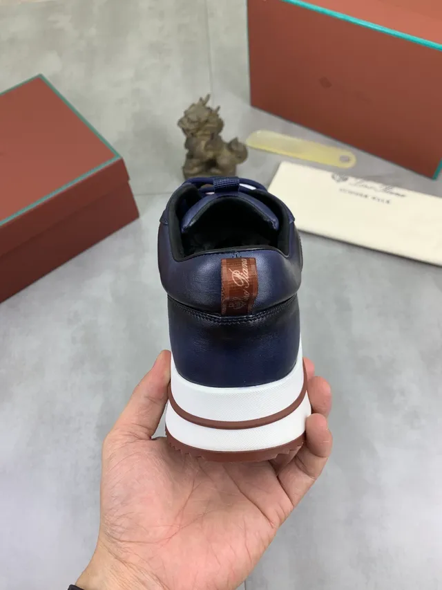Loro Piana Summer Walk Navy Cuir Perforé Sneakers Lifestyle 3