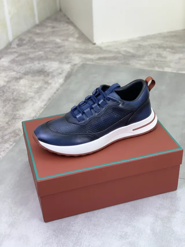Loro Piana Summer Walk Navy Cuir Perforé Sneakers Lifestyle 4