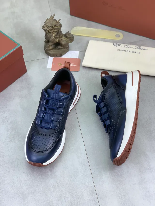 Loro Piana Summer Walk Navy Cuir Perforé Sneakers Lifestyle 5