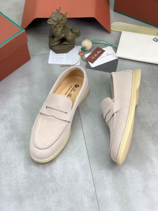 Loro Piana Tennis Walk Beige Suede Penny Loafers 5