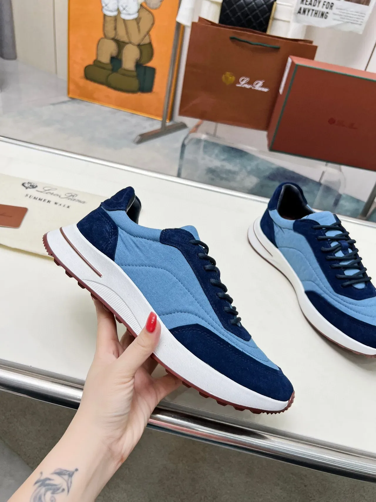 Loro Piana sneakers lifestyle en daim et textile bicolores 2