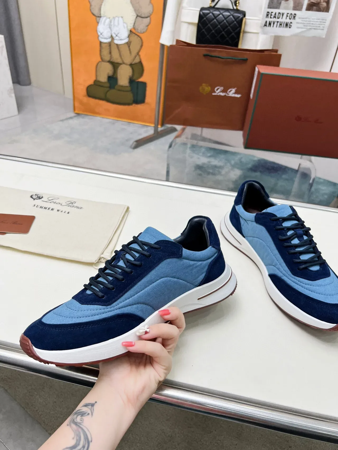 Loro Piana sneakers lifestyle en daim et textile bicolores 3
