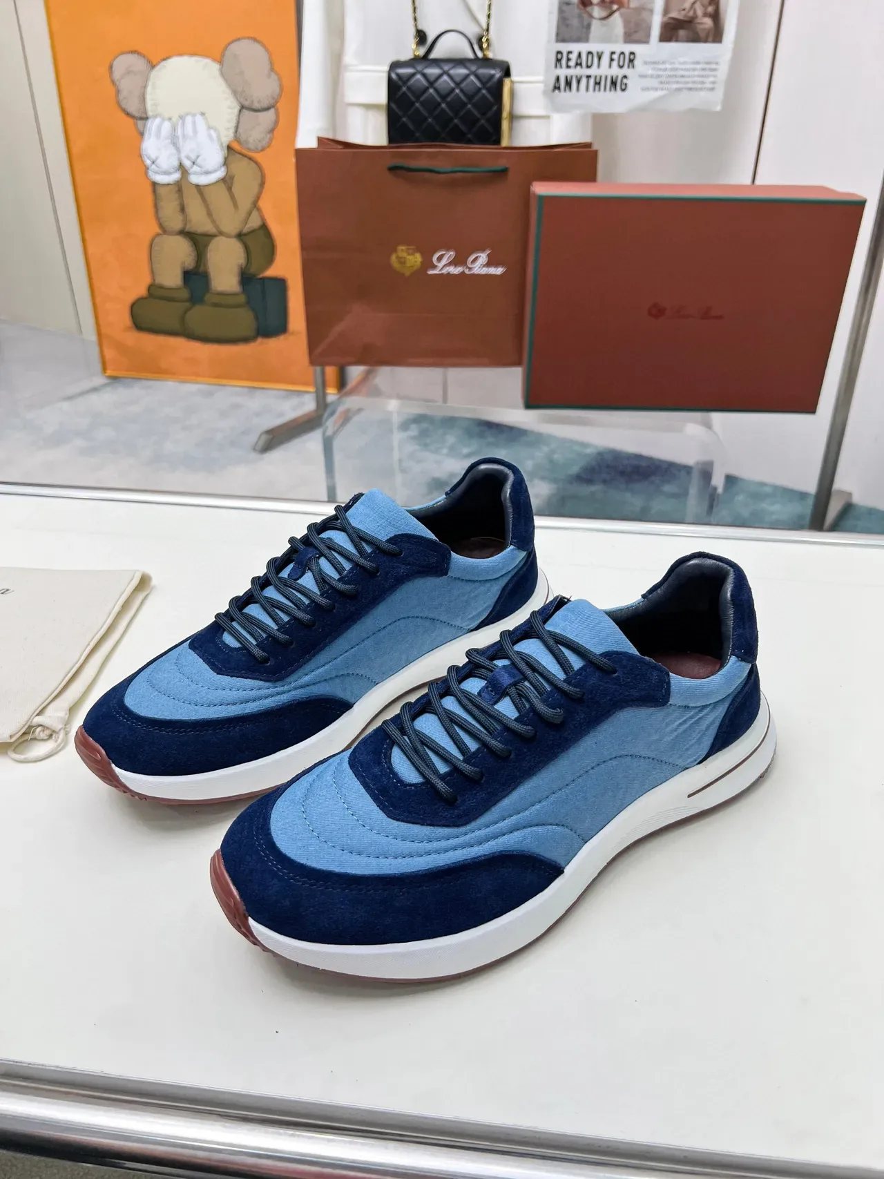 Loro Piana sneakers lifestyle en daim et textile bicolores 5