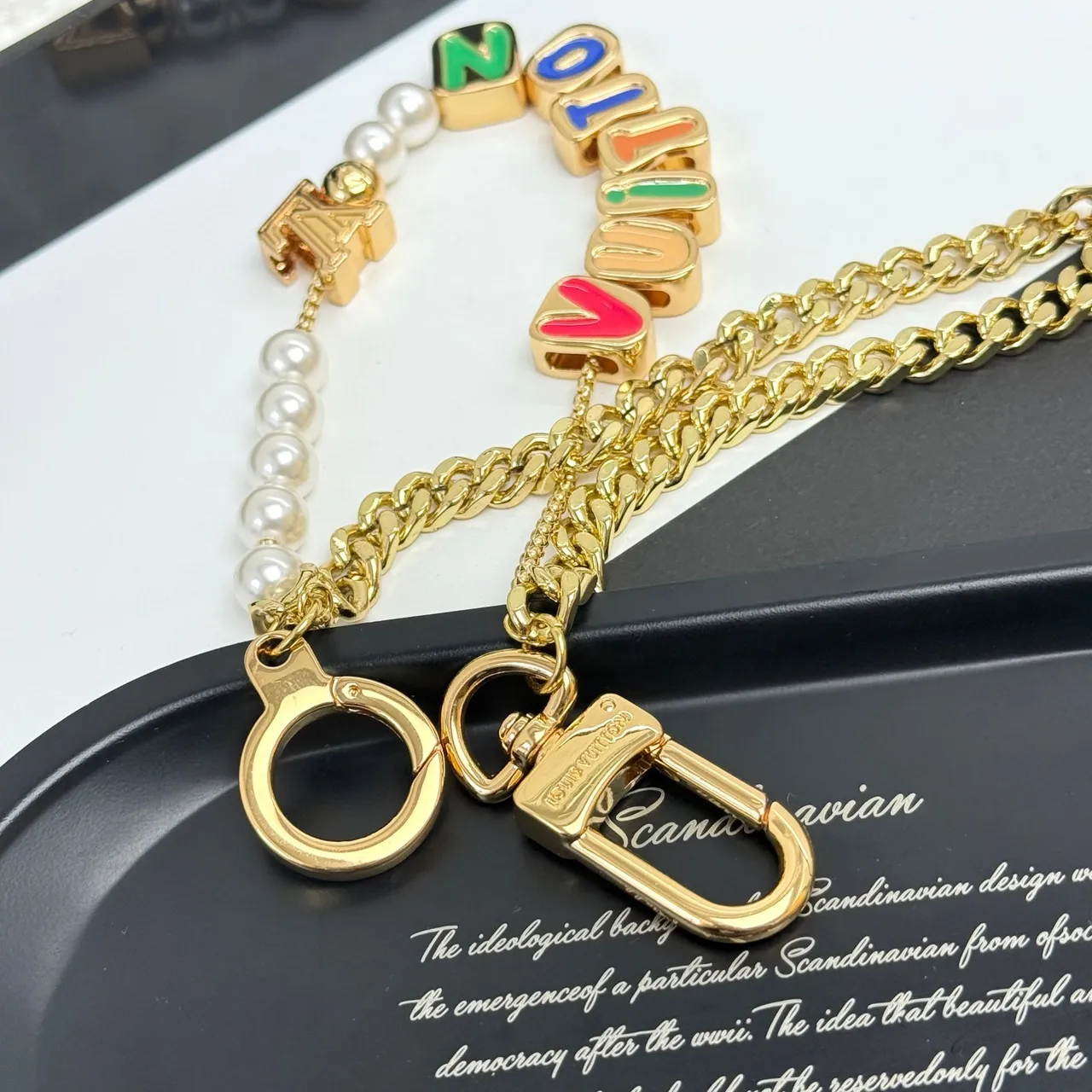 Louis Vuitton Alphabet Charm Strap Multicolor Enamel and Pearl Necklace 3