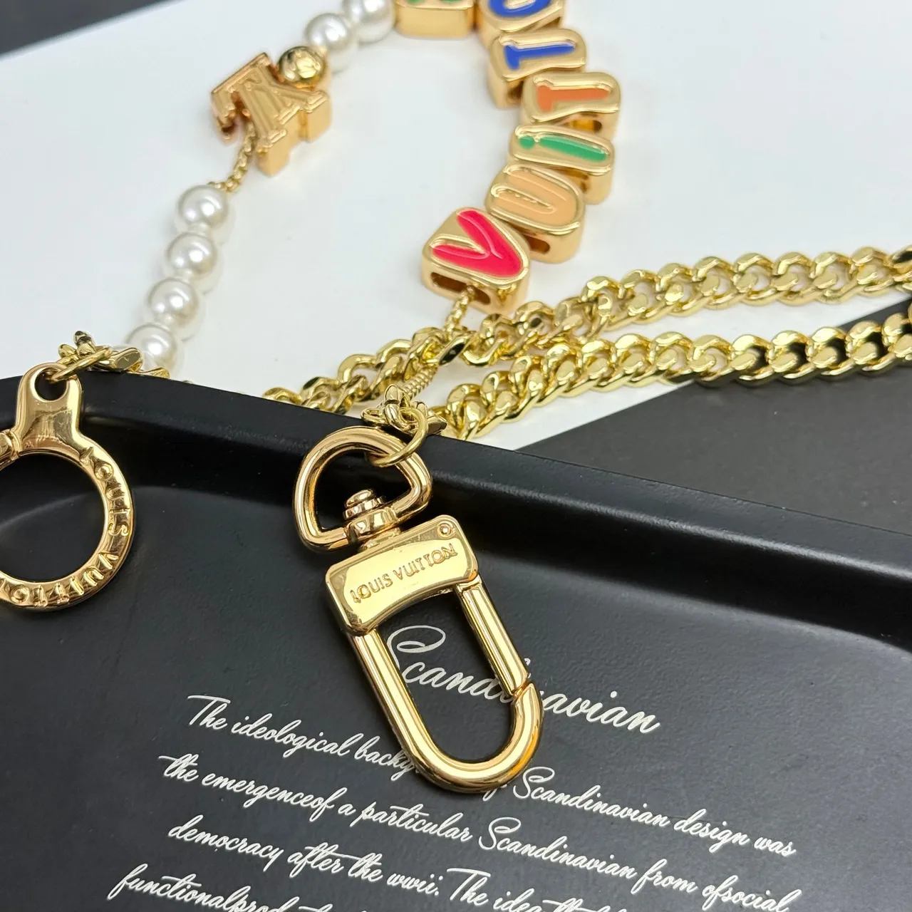 Louis Vuitton Alphabet Charm Strap Multicolor Enamel and Pearl Necklace 4