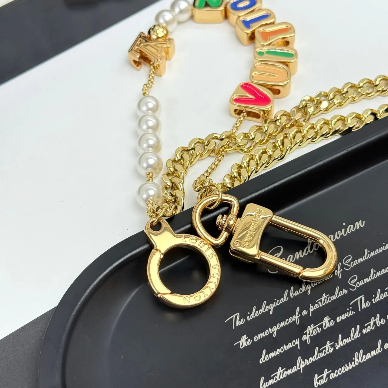 Louis Vuitton Alphabet Charm Strap Multicolor Enamel and Pearl Necklace 5