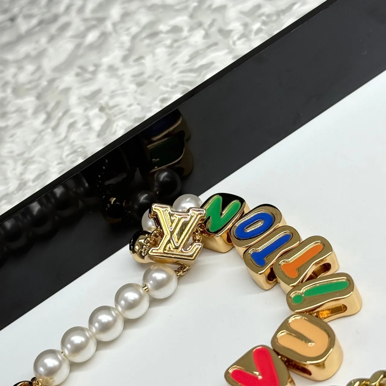 Louis Vuitton Alphabet Charm Strap Multicolor Enamel and Pearl Necklace 6