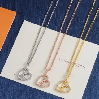 Louis Vuitton Amour Gold Silver Heart-Shaped Pendant Crystal-Pavé Border Necklace