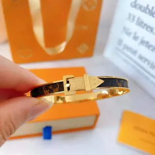 Louis Vuitton Belt Bracelet Monogram Leather Gold-Tone Bracelet