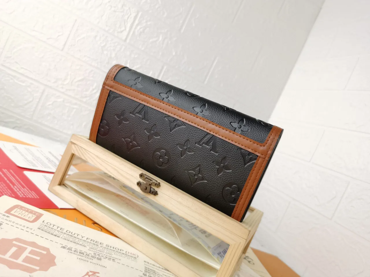 Louis Vuitton Black Brown Embossed Monogram Leather Contrast Tan Trim Long Wallet 7