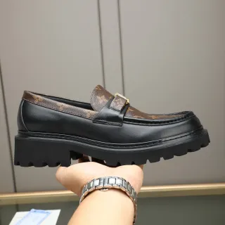 Louis Vuitton 黑色棕色印花帆布装饰金色扣带乐福鞋