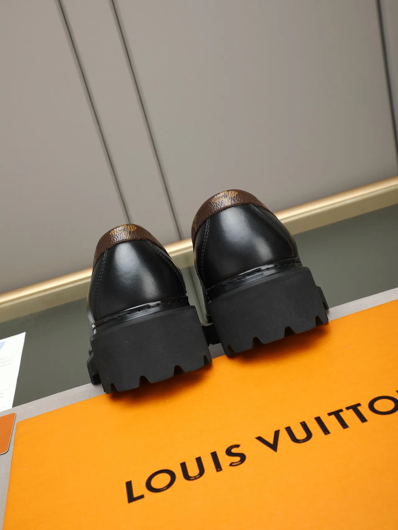 Louis Vuitton Black Brown Monogram Canvas Trim Gold-Tone Buckle Loafer 3