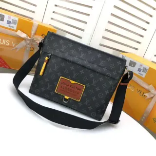 Louis Vuitton Black Brown Monogram Coated Canvas Leather Plaque Accent Messenger Bag