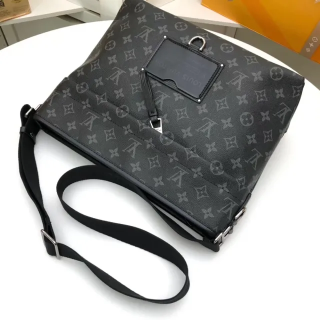 Louis Vuitton Black Brown Monogram Coated Canvas Leather Plaque Accent Messenger Bag 4