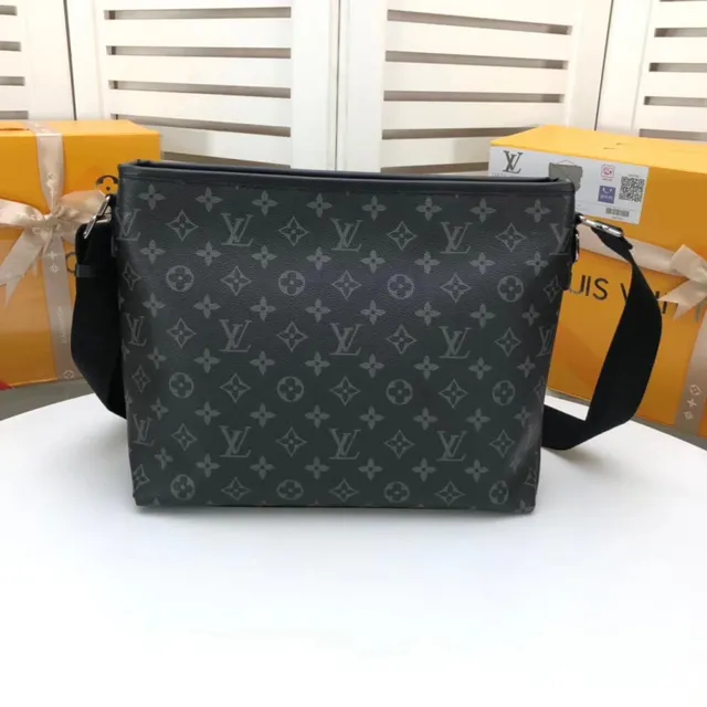 Louis Vuitton Black Brown Monogram Coated Canvas Leather Plaque Accent Messenger Bag 8