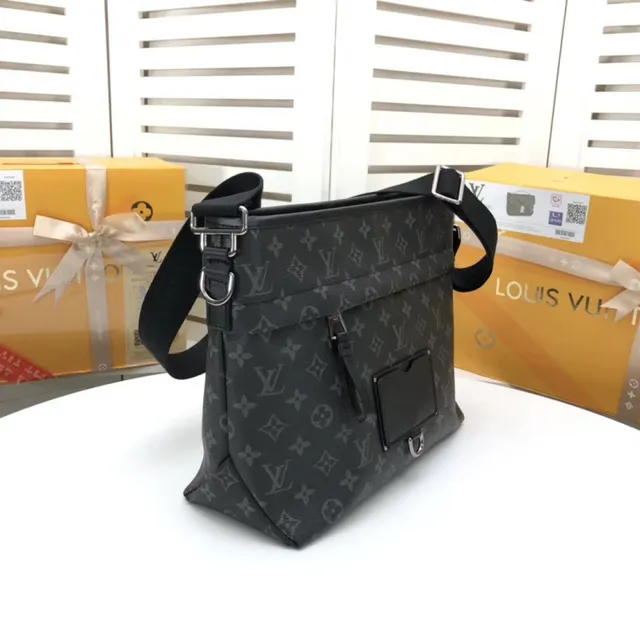 Louis Vuitton Black Brown Monogram Coated Canvas Leather Plaque Accent Messenger Bag 9