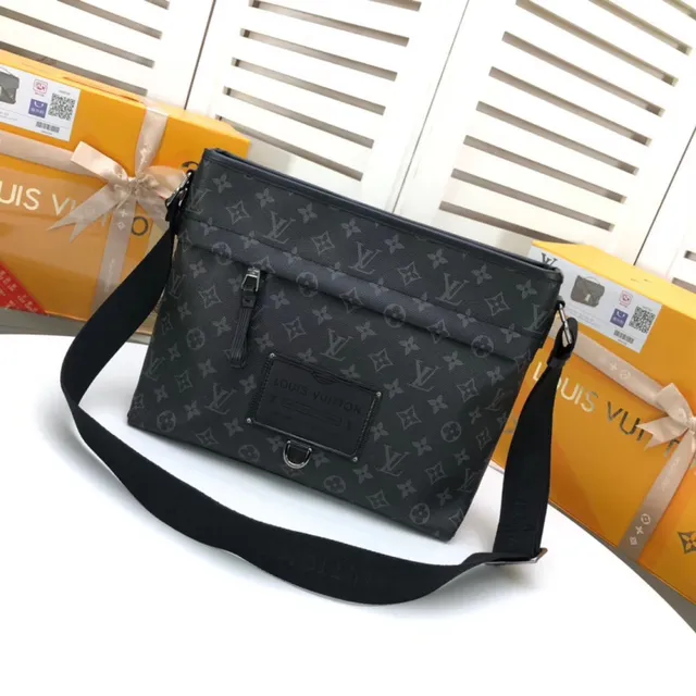 Louis Vuitton Black Brown Monogram Coated Canvas Leather Plaque Accent Messenger Bag 10