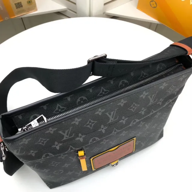 Louis Vuitton Black Brown Monogram Coated Canvas Leather Plaque Accent Messenger Bag 12