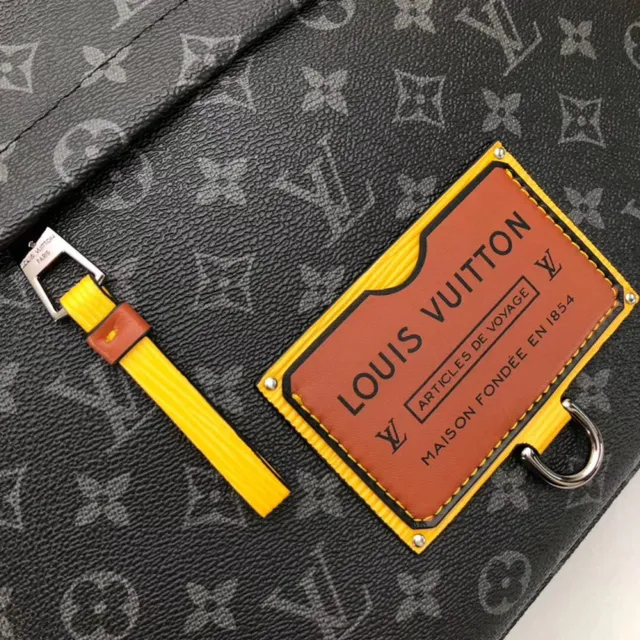 Louis Vuitton Black Brown Monogram Coated Canvas Leather Plaque Accent Messenger Bag 13