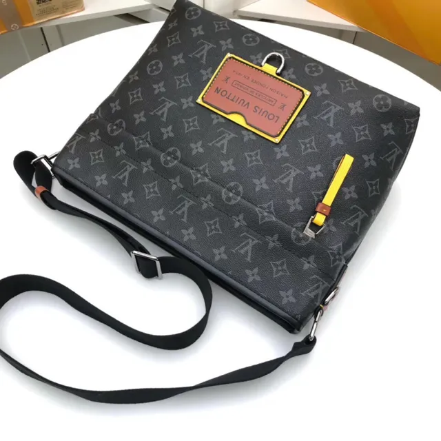 Louis Vuitton Black Brown Monogram Coated Canvas Leather Plaque Accent Messenger Bag 14