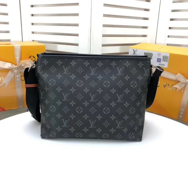 Louis Vuitton Black Brown Monogram Coated Canvas Leather Plaque Accent Messenger Bag 16