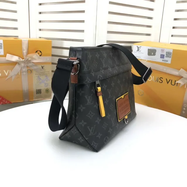 Louis Vuitton Black Brown Monogram Coated Canvas Leather Plaque Accent Messenger Bag 17