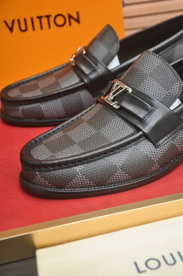 Louis Vuitton Black Gold Damier Graphite Monogram Moccasin Stitching Loafer 2
