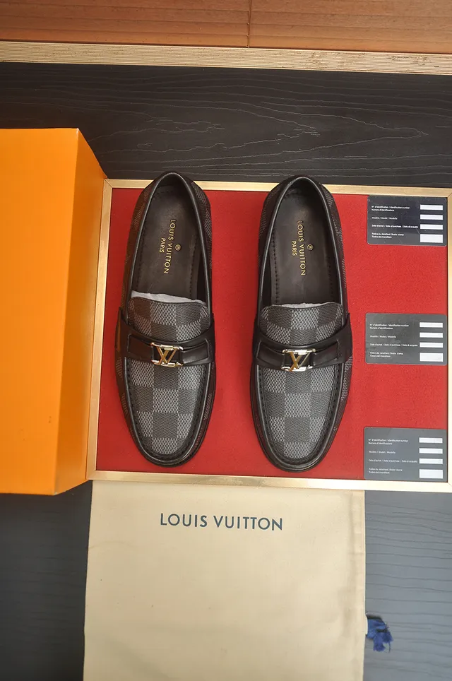 Louis Vuitton Black Gold Damier Graphite Monogram Moccasin Stitching Loafer 5