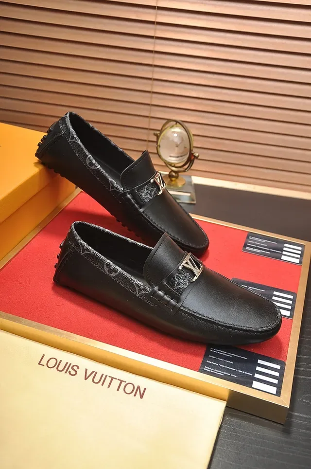 Louis Vuitton Black Gold Leather LV Buckle Strap Loafer 4
