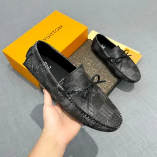 Louis Vuitton Noir Gris Damier Check Texture Nœud Papillon Détail Loafer