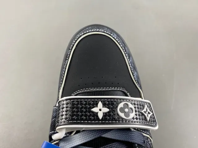 Louis Vuitton Black Gray Denim-Textured Upper Silver X-Overlay Lifestyle Sneakers 5