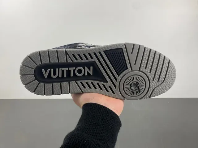 Louis Vuitton Black Gray Denim-Textured Upper Silver X-Overlay Lifestyle Sneakers 9