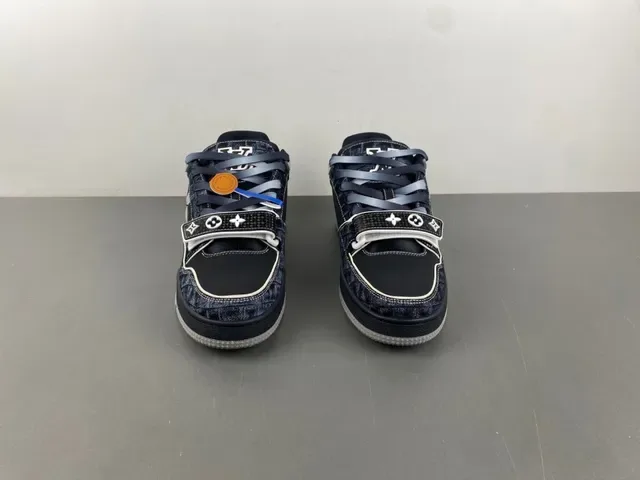 Louis Vuitton Black Gray Denim-Textured Upper Silver X-Overlay Lifestyle Sneakers 11