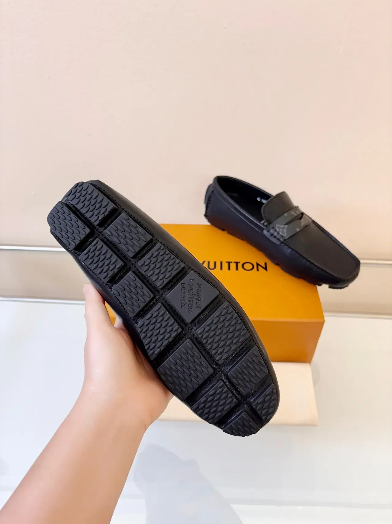 Louis Vuitton Black Gray Leather Monogrammed Strap Loafer 4