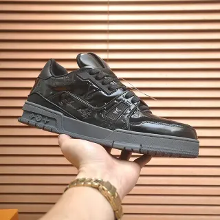 Louis Vuitton Black Gray Patent Monogram Upper Chunky Layered Sole Lifestyle Sneakers