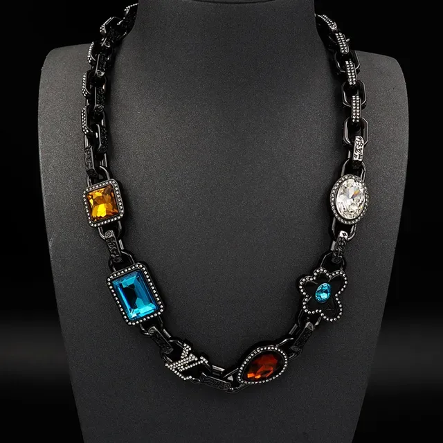 Louis Vuitton Black Multicolor Oxidized Metal Chain Multigem Statement Pendant Necklace 12