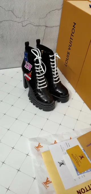 Louis Vuitton Black Multicolor Patch-Adorned Lace-Up Ankle Boots 4