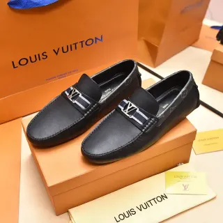 Louis Vuitton काला नेवी चमड़ा मोनोग्राम ट्रिम्ड पट्टा लोअफर