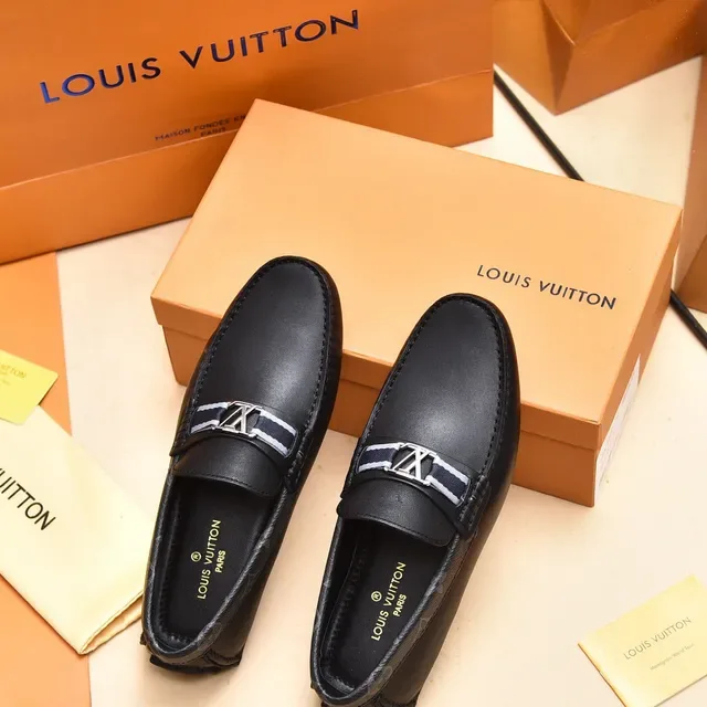 Louis Vuitton Black Navy Leather Monogram-Trimmed Strap Loafer 3
