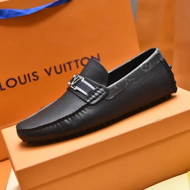 Louis Vuitton Black Navy Leather Monogram-Trimmed Strap Loafer 4