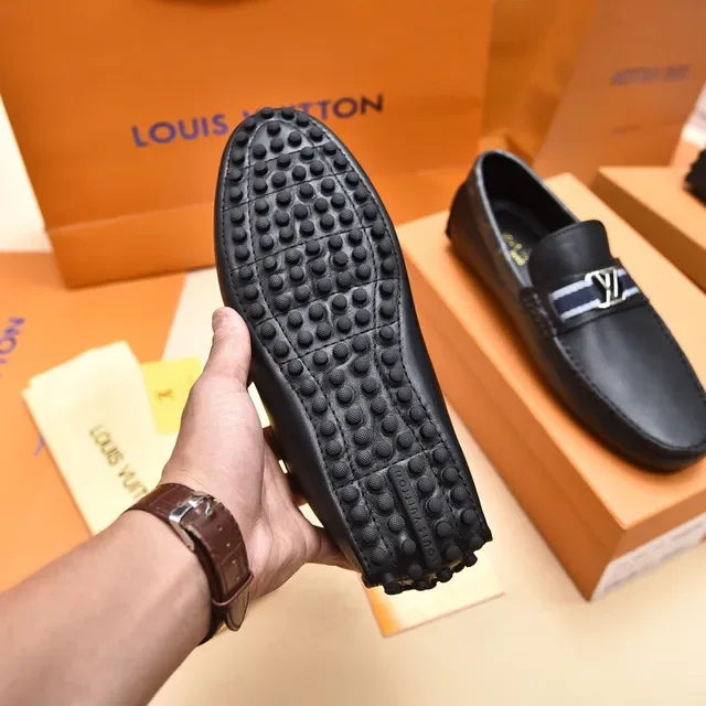 Louis Vuitton Black Navy Leather Monogram-Trimmed Strap Loafer 5