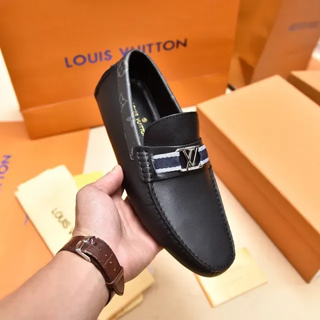 Louis Vuitton Black Navy Leather Monogram-Trimmed Strap Loafer 6