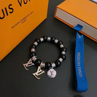 Louis Vuitton Pulsera con encanto Monogram de cuentas negro plateado elástica