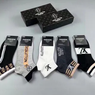 Louis Vuitton Black White Ankle-Length Cotton Knit Socks